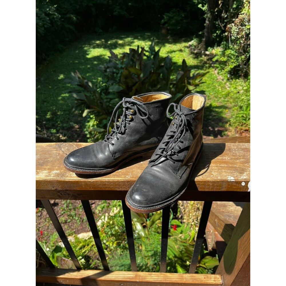Women’s Frye Boots Lace Up Combat Military black leather Boots 7 B Ankle Bootie - Picture 2 of 10
